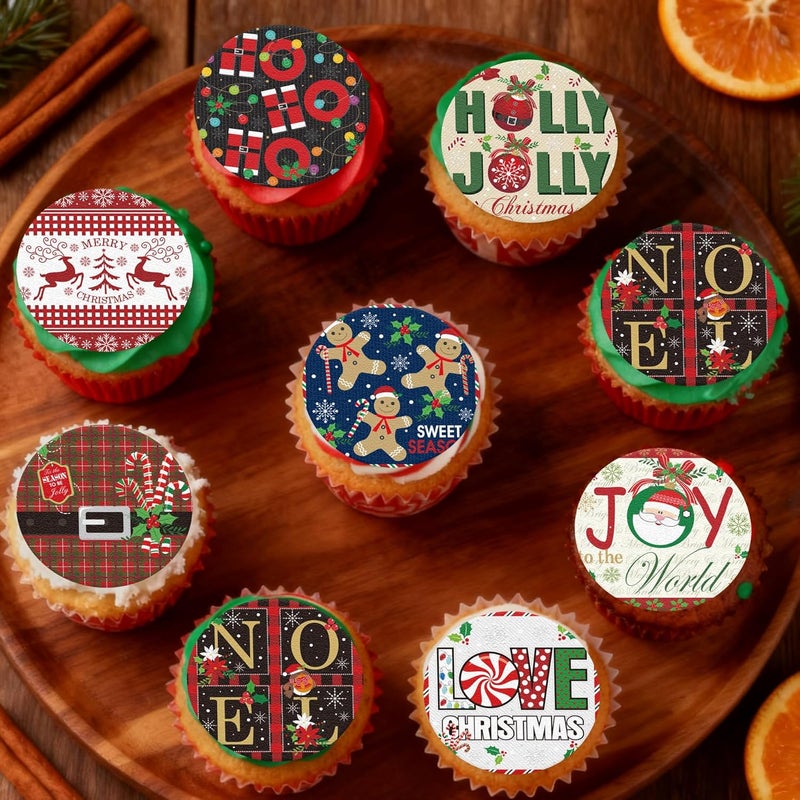 Fyeoxle 36PCS Edible Noel Cupcake Toppers Wafer Paper Merry Christmas HoHoHo Cupcake Picks for Christmas Theme New Year Party Baby Shower Birthday Supplies - Image 5